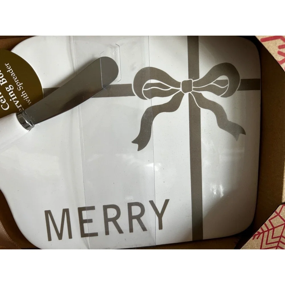 Holiday serving board spatula ceramic classic minimalist decor gift NIP service